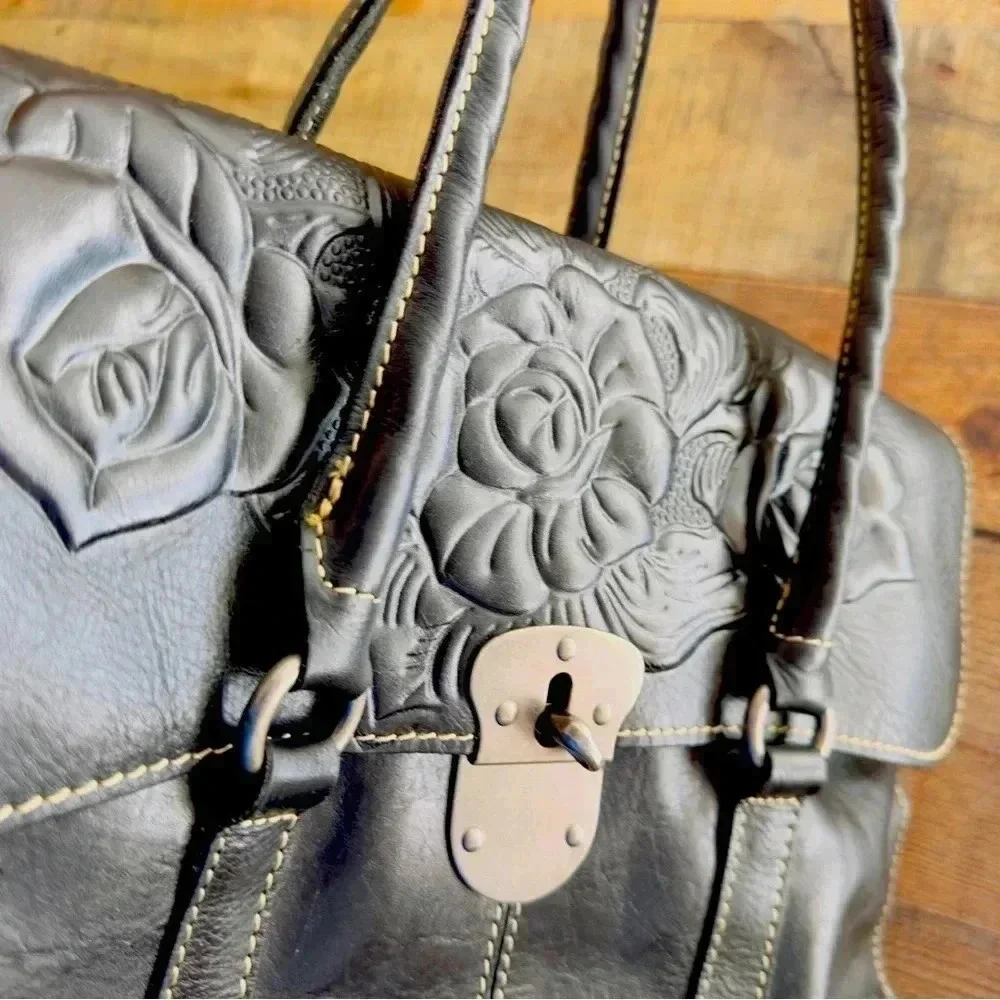NWOT Patricia Nash Large Vienna Leather Tooled Floral Satchel